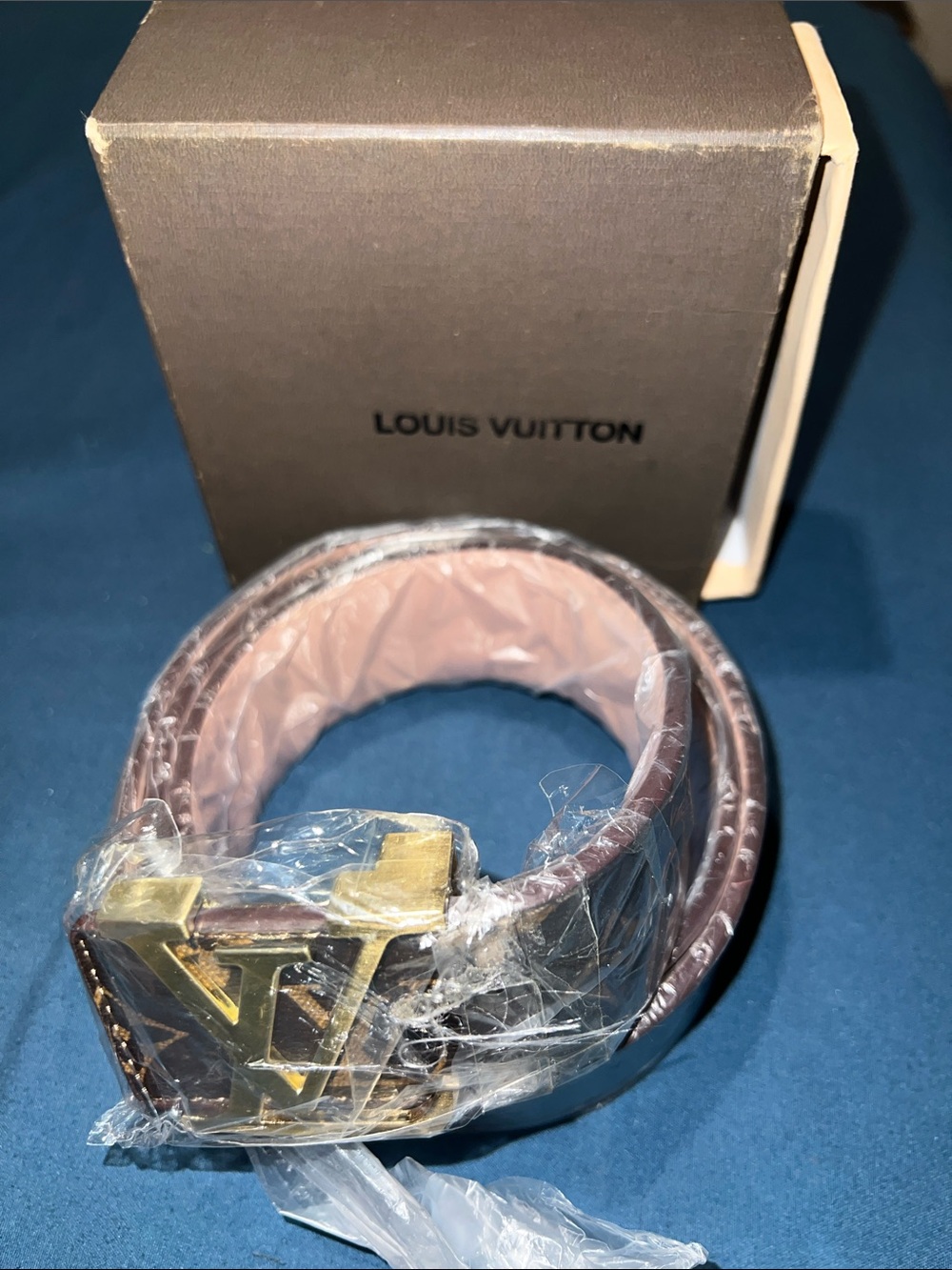 Louis Vuitton Men's Brown Leather Belt with Gold LV Signature Buckle